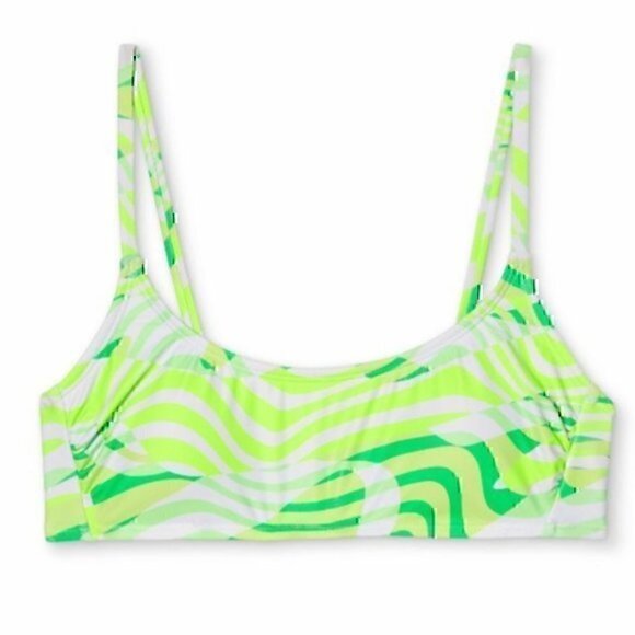 NEW NWT XHILARATION Lime Green White Stripe Scoop Neck Bralette Bikini Top XL - Picture 4 of 12